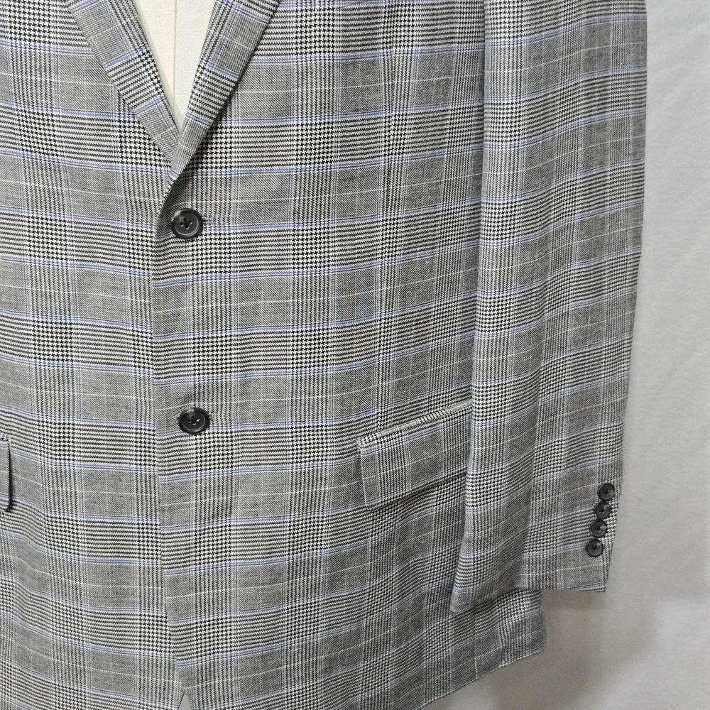 TravelSmith Blazer Mens Large Gray‎ Plaid 2 Button Sport Coat Jacket Classic Fit
